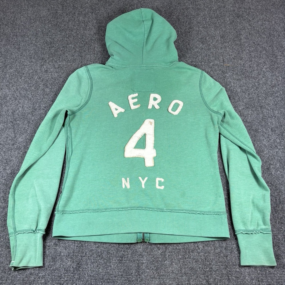 Vintage Y2K Aeropostale New York Hoodie L Green Full Zip Pockets Grunge Preppy‎